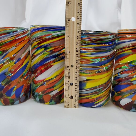 Hand Blown Mexican Glasses – 4 Confetti Swirl Drinking Tumbler Glasses - Picture 4 of 13